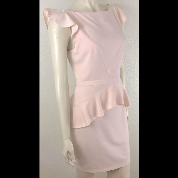 NWT BeBe’s Elise Pale Pink Crepe Peplum Dress, sz6 - Picture 1 of 8